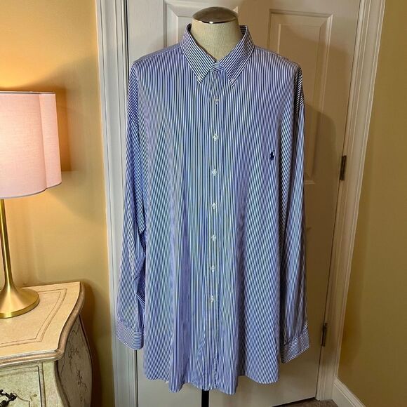 Lot of 2 Men's Ralph Lauren Blue & Stripe Performance Button Down Shirts Sz 4XLT - Picture 2 of 5